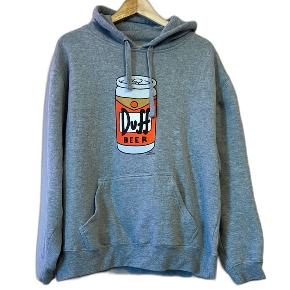 The Simpsons Duff Beer Universal Studios Gray Hoodie Medium Hidden Beer Coozie
